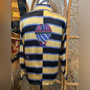 Vintage NWT 1980s Paolo Santini retro stripe boho geo print silk blouse